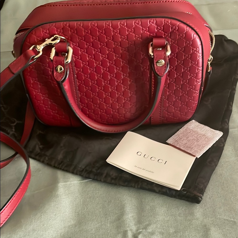 Gucci Red Satchel With Embossed Pattern And Gold … - image 1